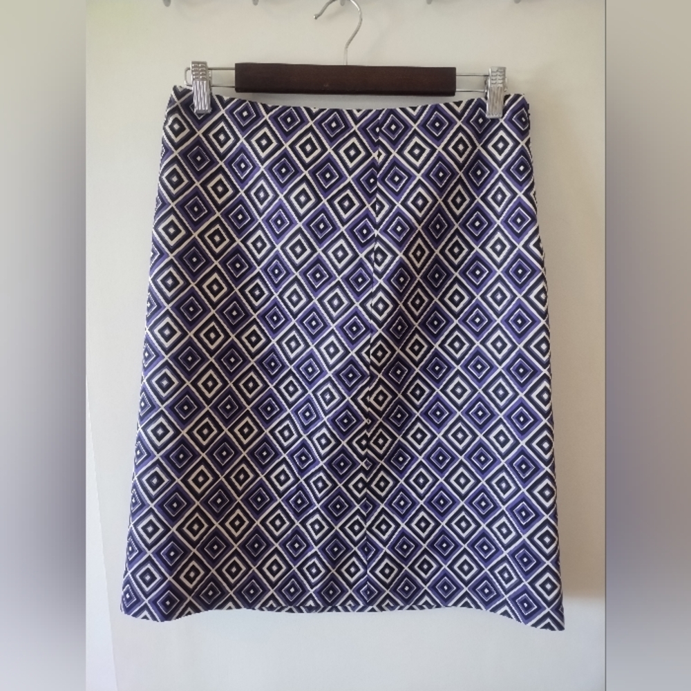 Prada A-Line Skirt in Blue and White Diamond Pattern
